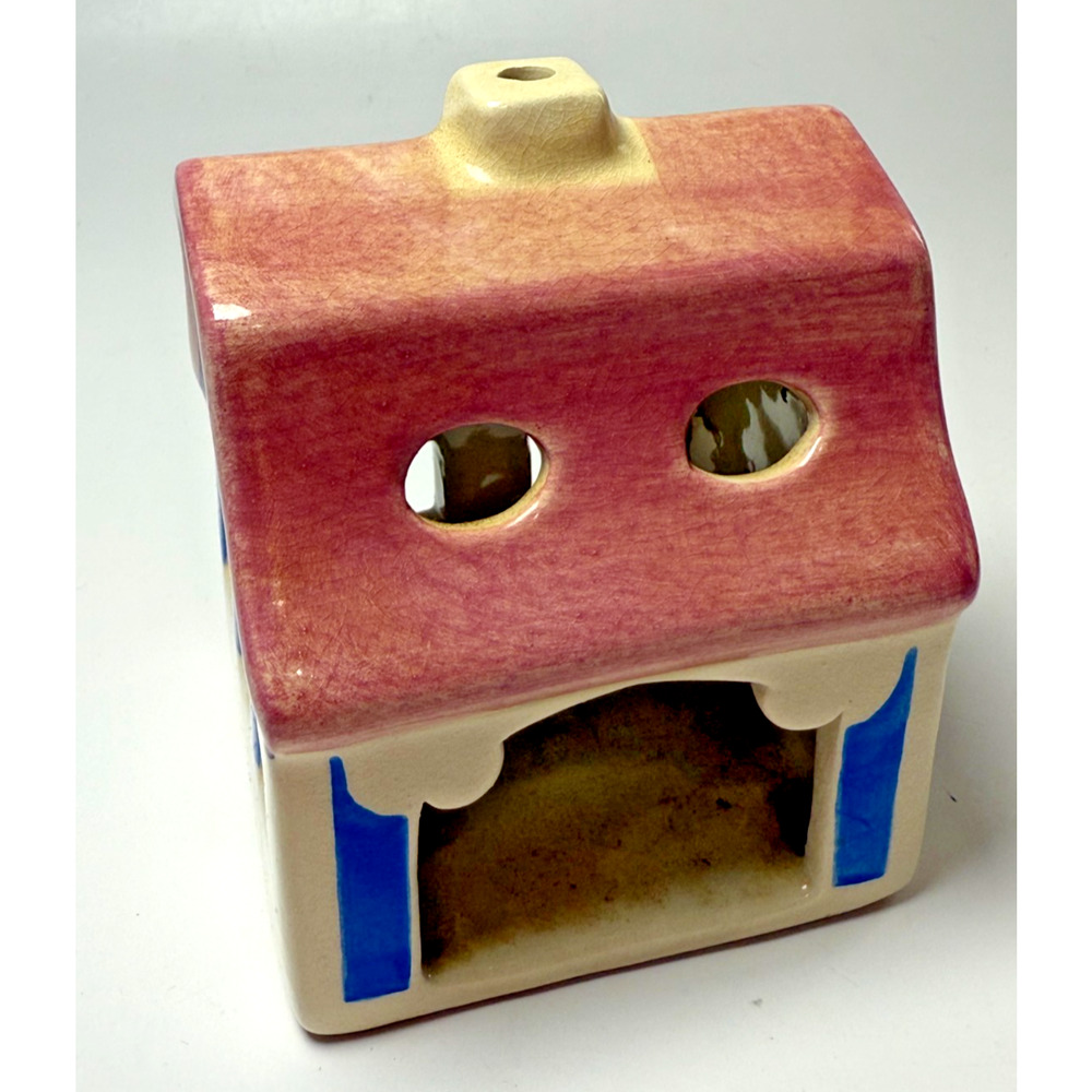 Vtg Ursula Leyk Lichthaus Handmade German Tea Light House Pink Blue Art Pottery - Picture 4 of 5